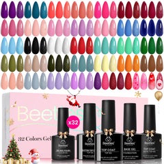 Beetles Gel Polish Christmas Set color swatches show 32 winter hues for versatile holiday looks.
