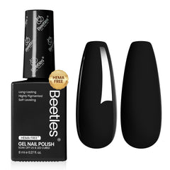 Beetles Gel Polish Classic Black bottle closeup shows true color for precise at home manicure.
