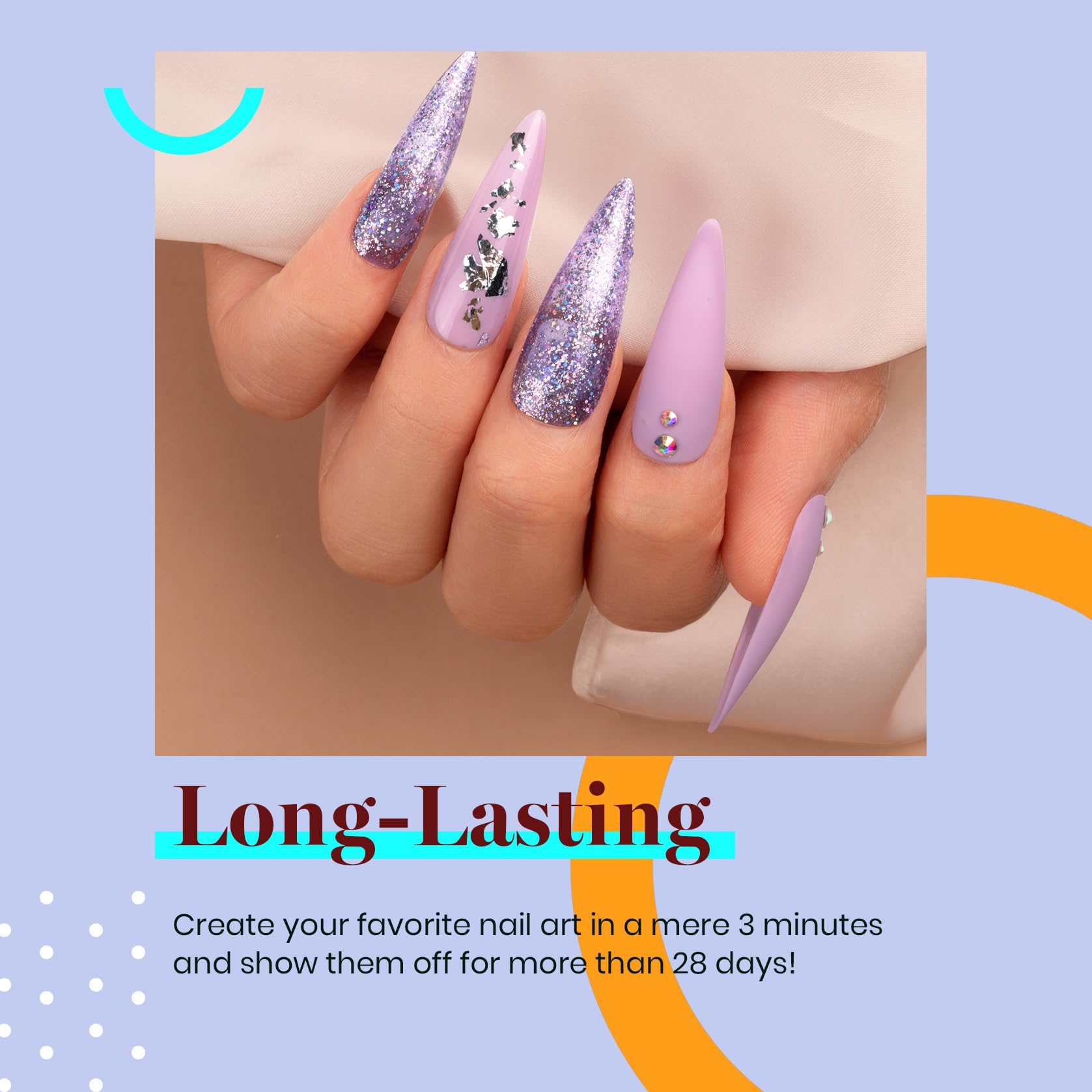 Beetles gel polish color swatches preview six purple tones for easy shade choice.
