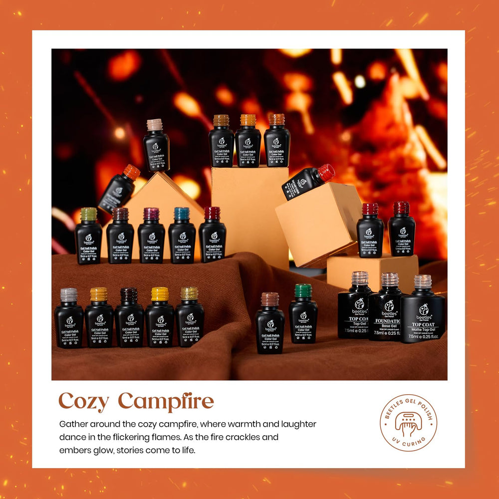 Beetles Gel Polish Cozy Campfire base coat bottle ready for adhesion