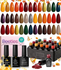Beetles Gel Polish Cozy Campfire collection swatches show 20 fall colors for DIY nails