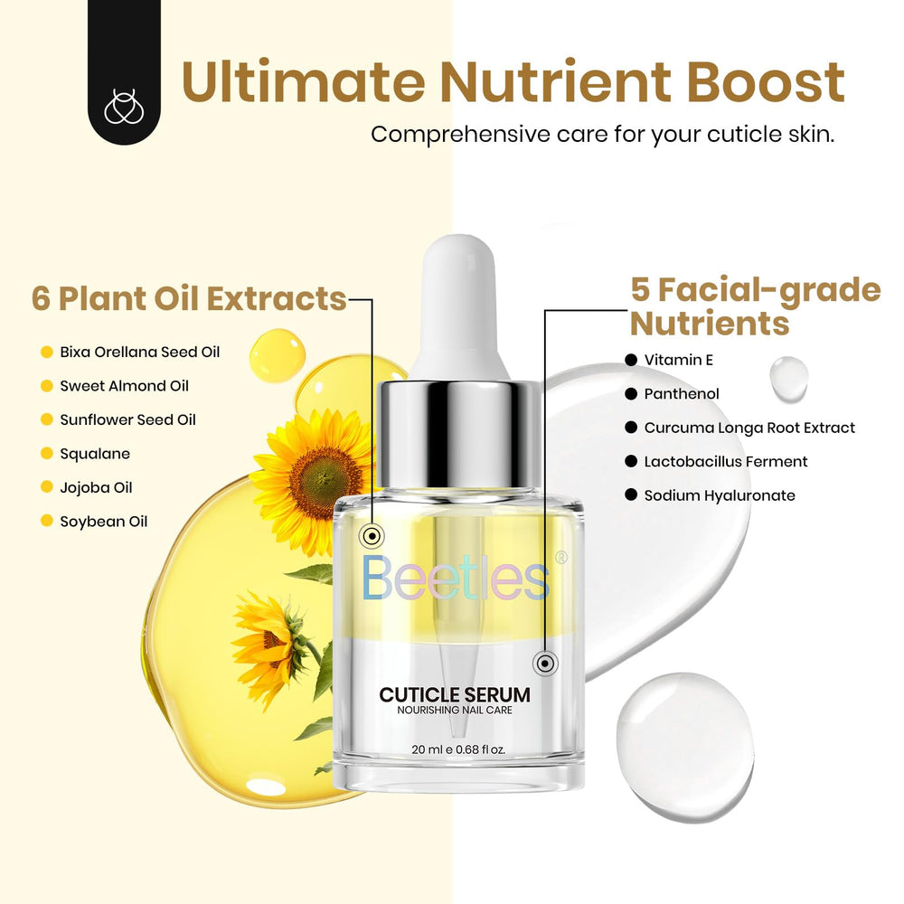 Beetles Gel Polish cuticle oil ingredients rice bran and sweet almond nourish cuticles.