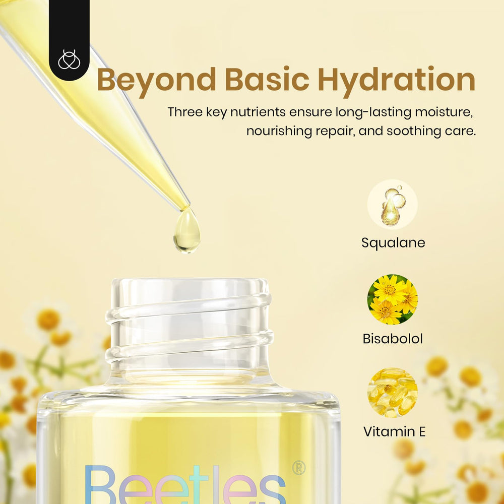 Beetles Gel Polish cuticle oil with vitamin E, squalane, bisabolol for soothing moisture.