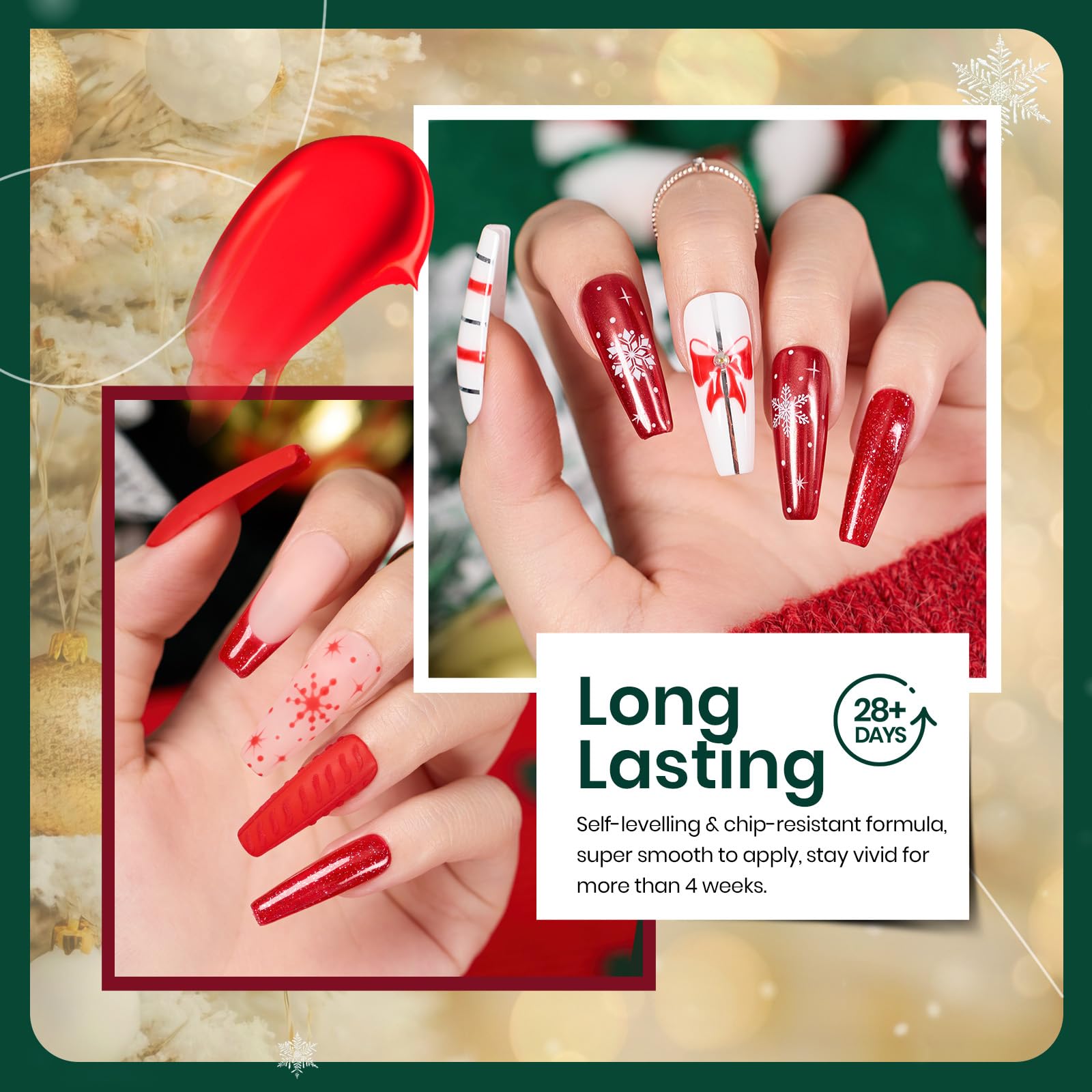 Beetles Gel Polish Flame Red—deep holiday red with glossy finish.