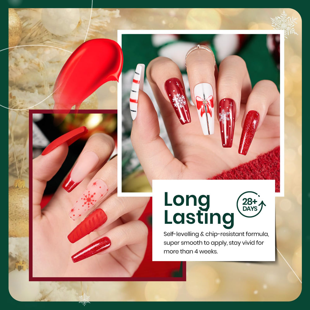 Beetles Gel Polish Flame Red—deep holiday red with glossy finish.