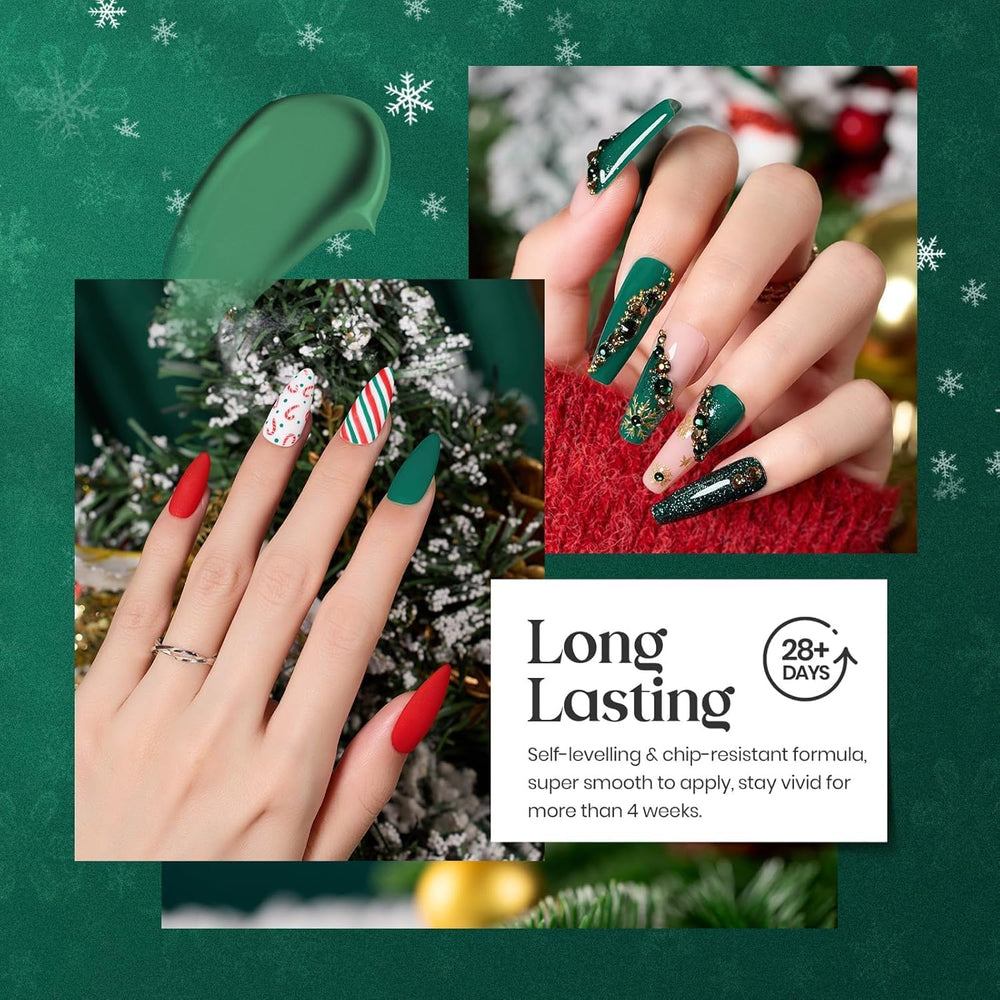 Beetles Gel Polish glitter green swatch adds festive sparkle and dimension.