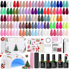 Beetles Gel Polish Kit 80-Pcs Christmas Box Closeup: gift-ready packaging and color variety.