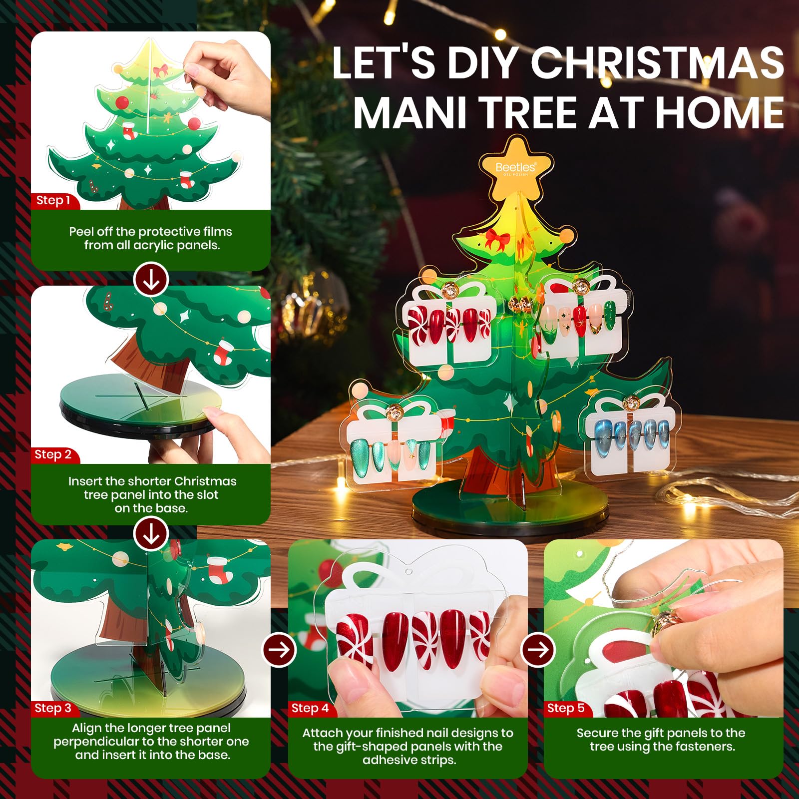 Beetles Gel Polish Kit Christmas tree display stand with festive flair