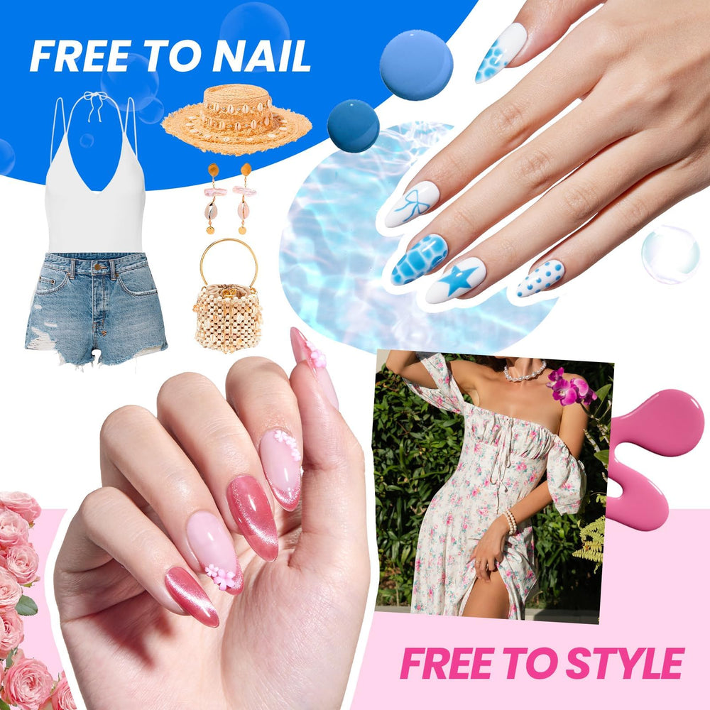 Beetles Gel Polish Kit almond nail tips included for manicures.