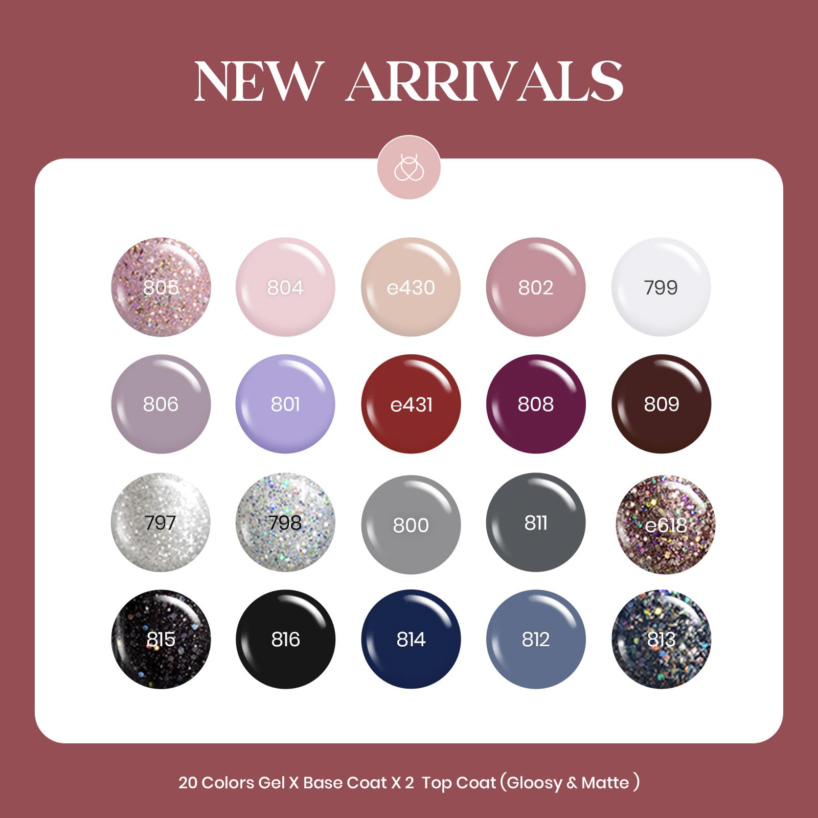 Beetles Gel Polish Kit nude-gray-pink-blue-glitter shades ideal for chic everyday looks.