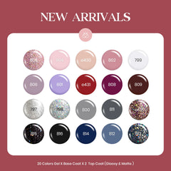 Beetles Gel Polish Kit nude-gray-pink-blue-glitter shades ideal for chic everyday looks.