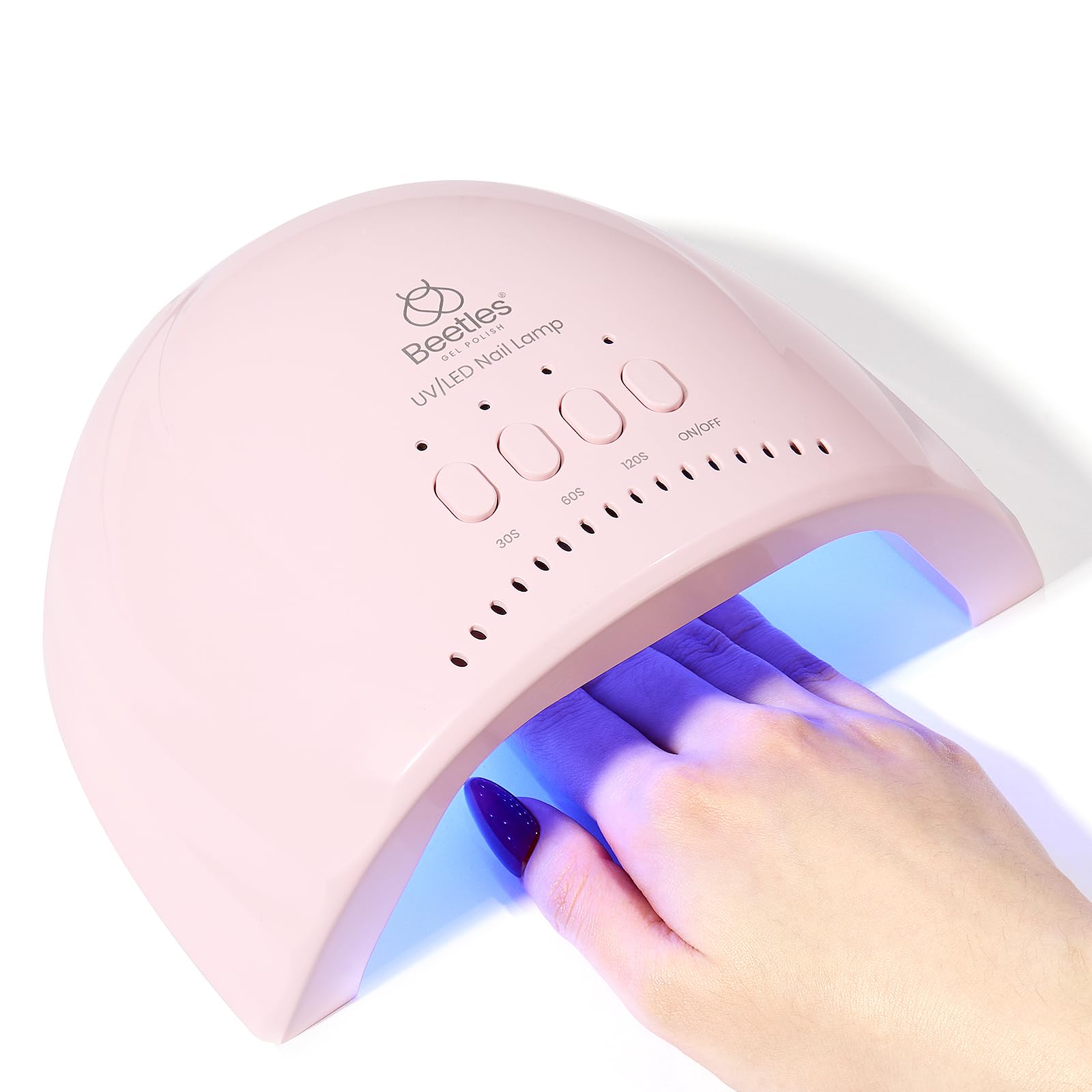 Beetles Gel Polish lamp front view shows even curing across nails.