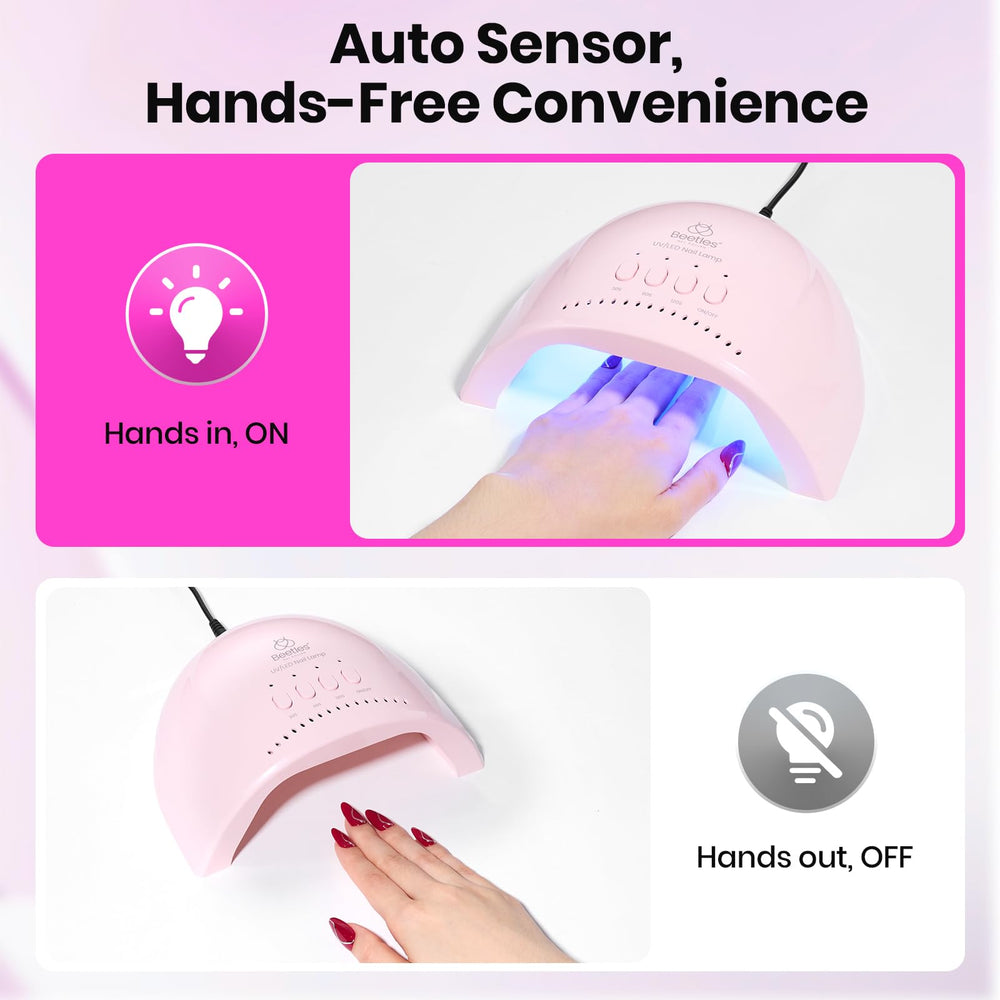 Beetles Gel Polish lamp hands-under-sensor demonstrates hands-free operation.