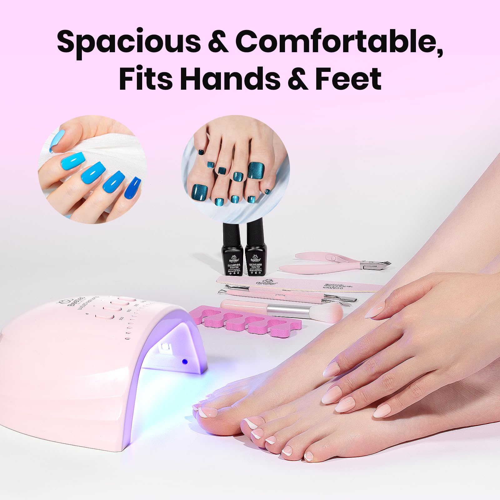 Beetles Gel Polish lamp safety feature protects skin during curing.