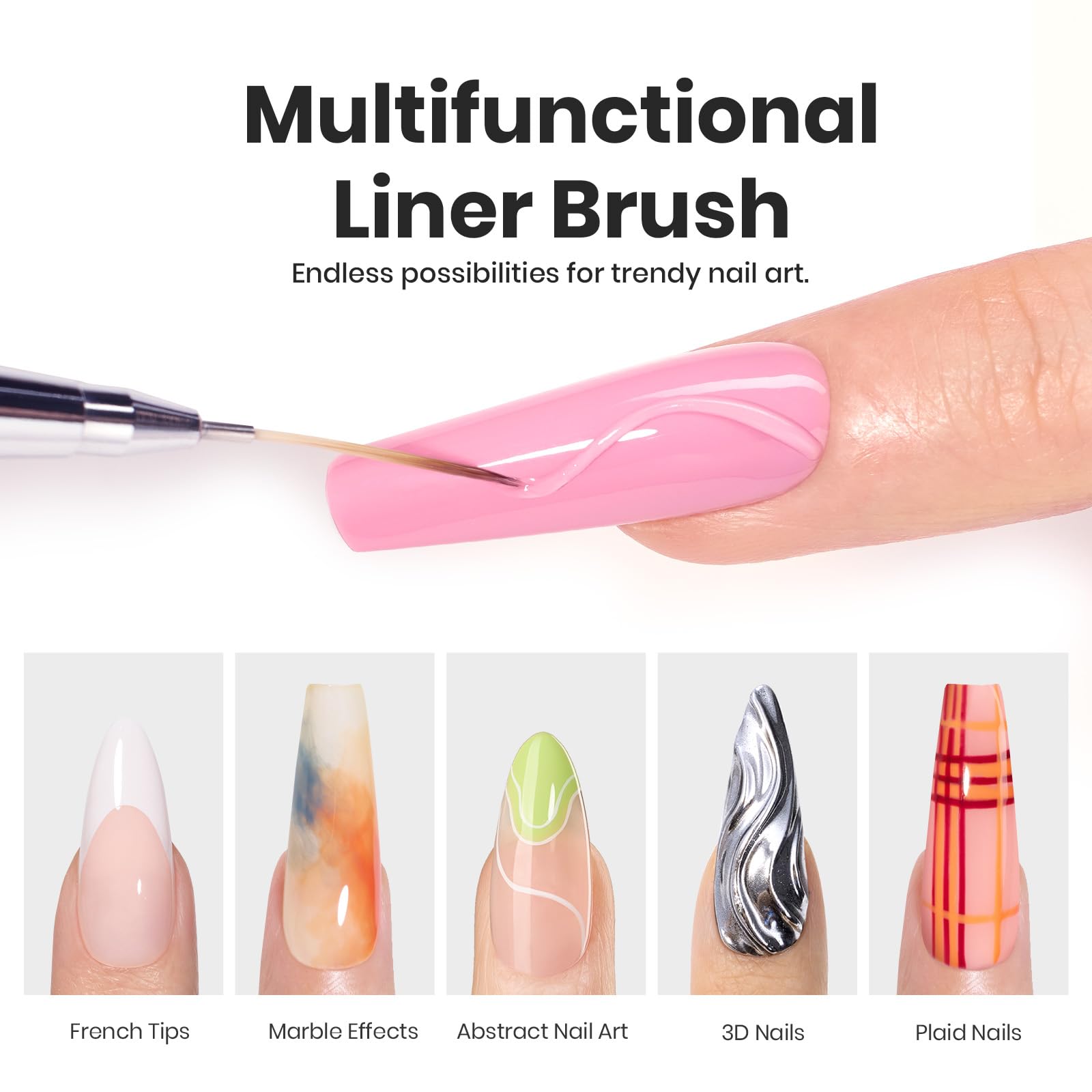 Beetles Gel Polish liner brush applying delicate flower outlines on nails.