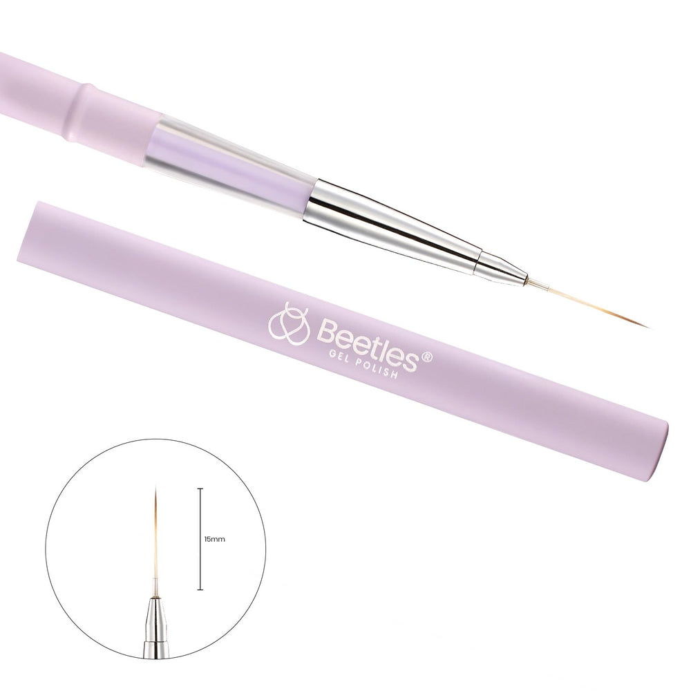 Beetles Gel Polish liner brush with protective cap keeping bristles tidy between uses.