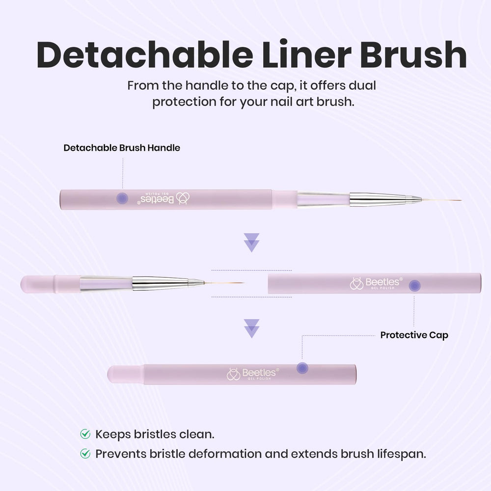 Beetles Gel Polish liner brush ergonomic purple handle reduces fatigue during detail work.