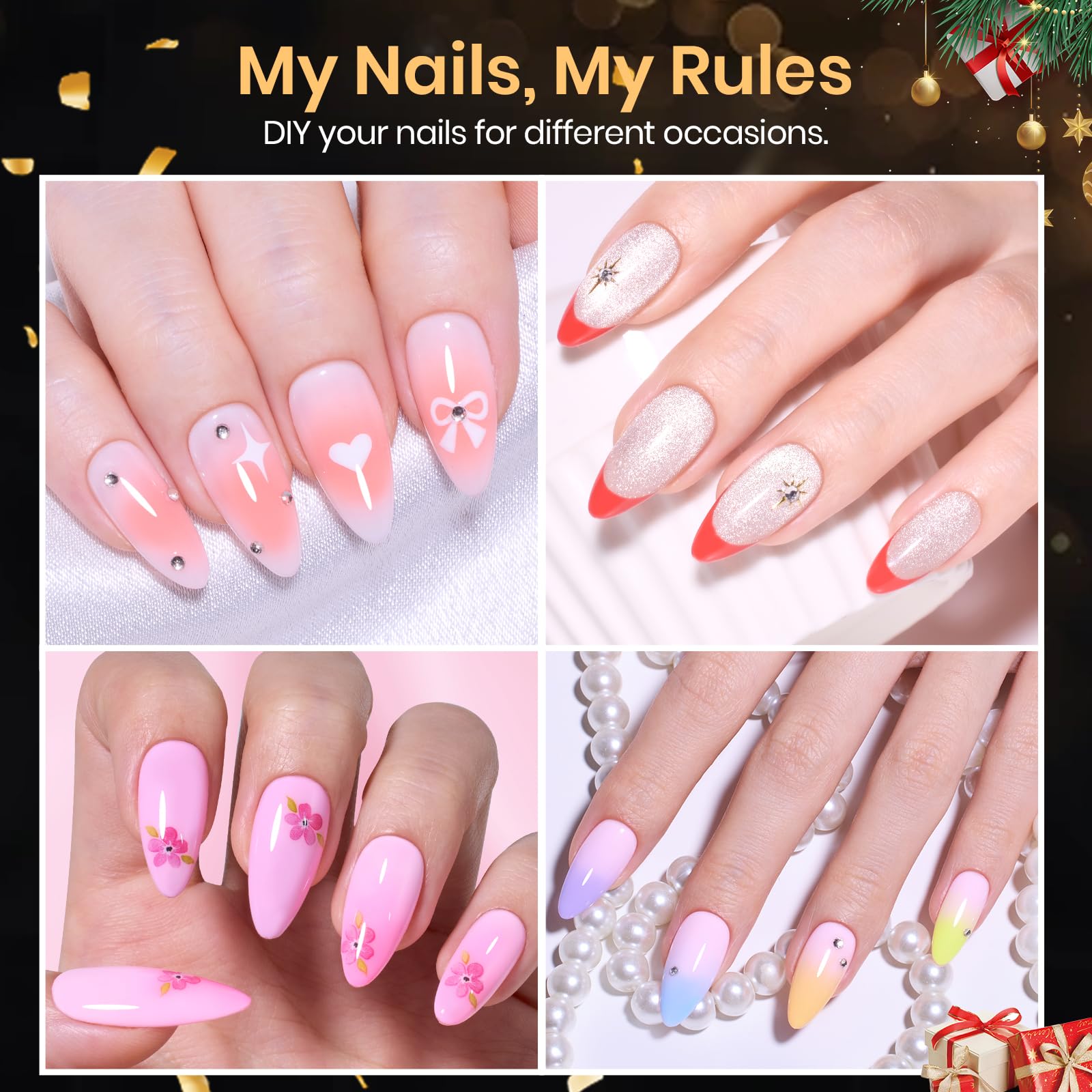 Beetles Gel Polish almond nail tips displaying 12 sizes for precise fit.
