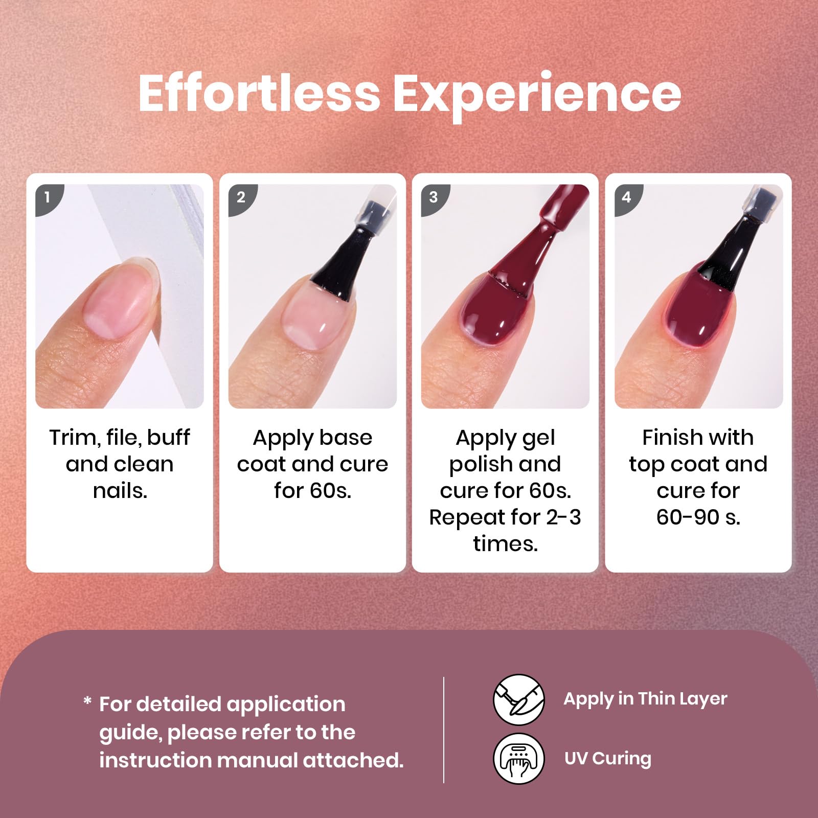 Beetles Gel Polish application on nails demonstrates self-leveling finish.