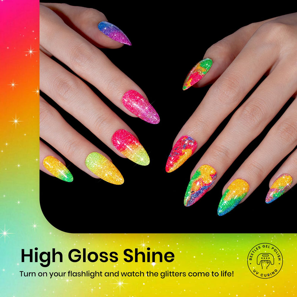 Beetles Gel Polish Neon Carnival bottles arranged for quick mix-and-match nail art