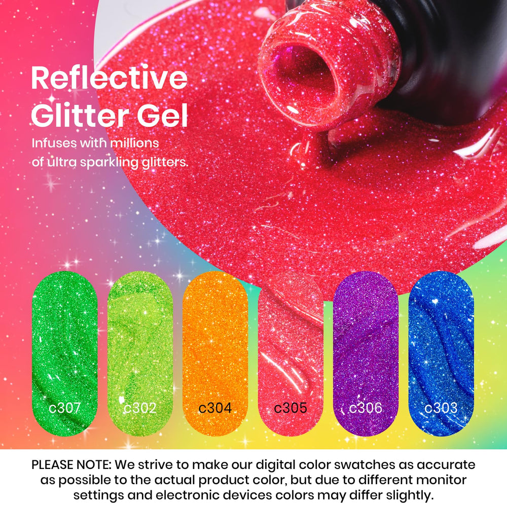 Beetles Gel Polish Neon Carnival glitter closeup emphasizes reflective sparkle