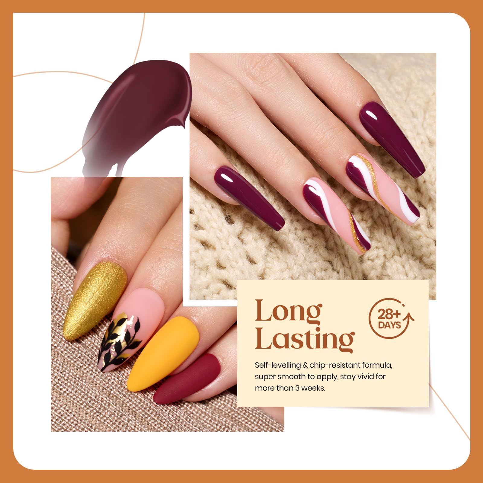 Beetles Gel Polish orange-gold glitter shade swatch for party-ready nails