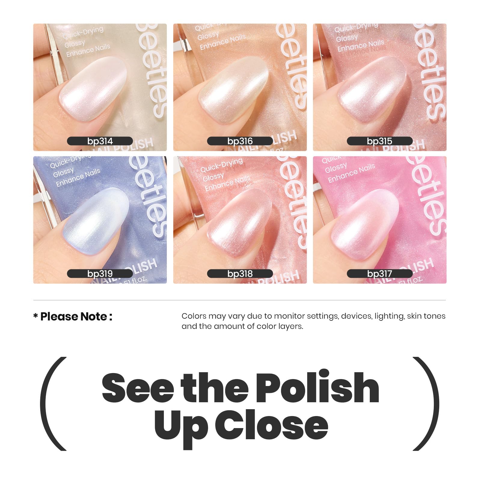 Beetles Pearl Nail Polish Set glitter swirl for mermaid glam nails.