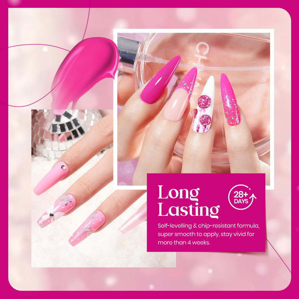 Beetles Gel Polish Pink Angel D714 swatch reveals glitter accents for festive nail art.