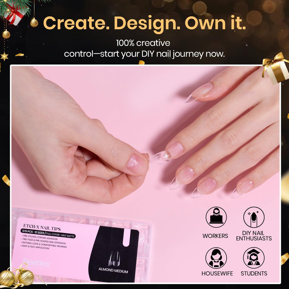 Beetles Gel Polish pre-etched soft gel tips inner-half matte texture for secure adhesion.