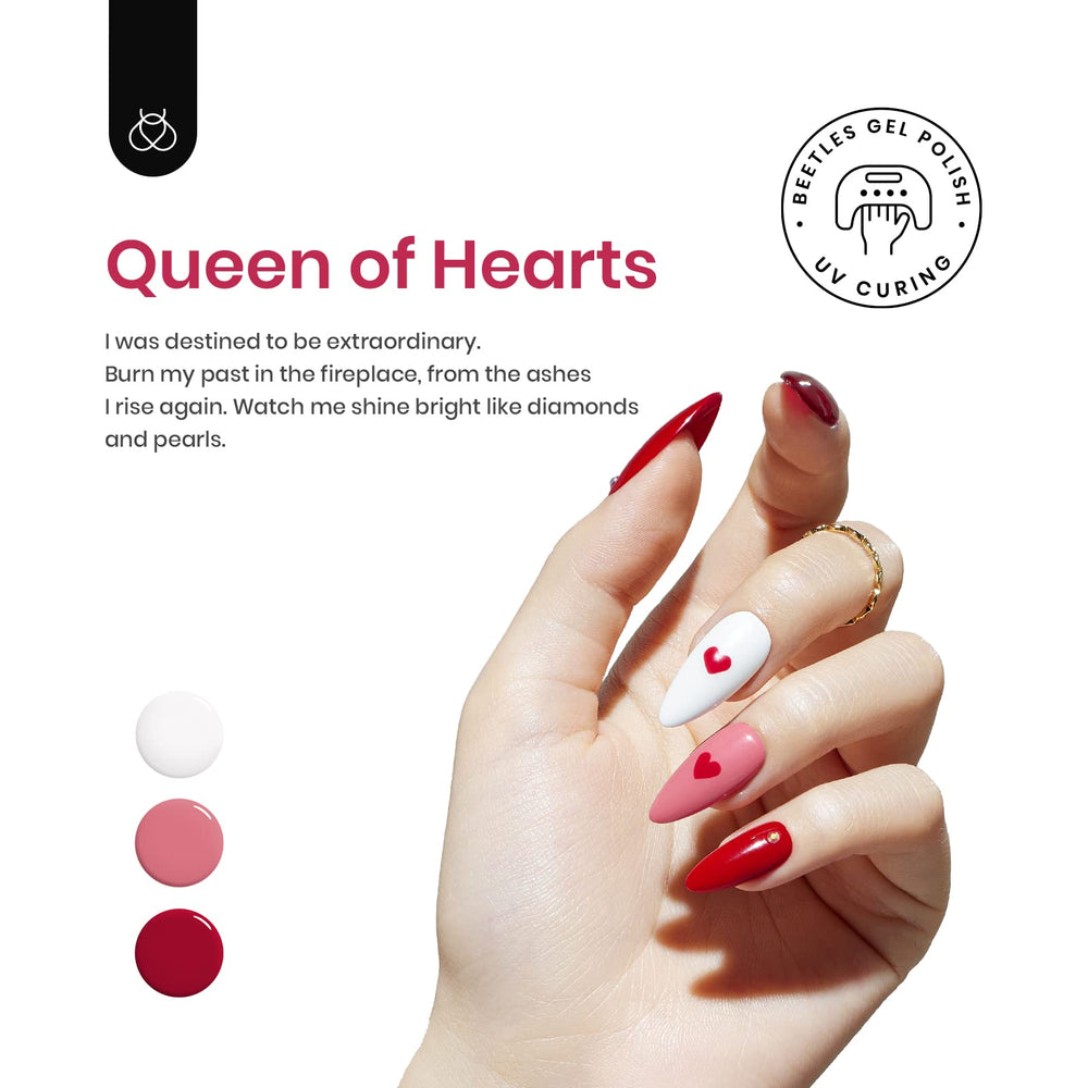Beetles Queen of Hearts red glitter gel polish adds festive sparkle for celebrations.
