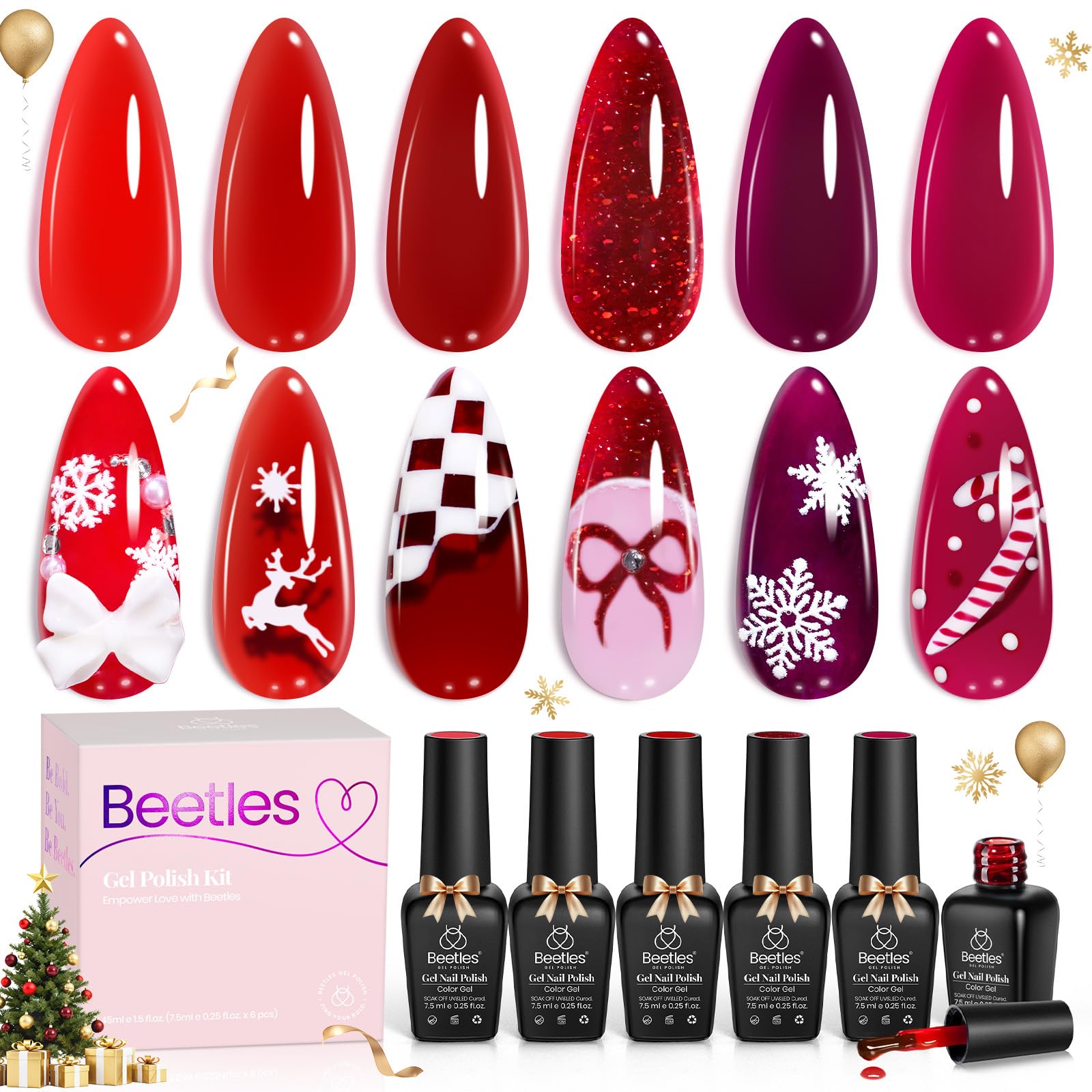 Beetles Gel Polish Red Jelly Collection swatches show six buildable shades for DIY manicures.