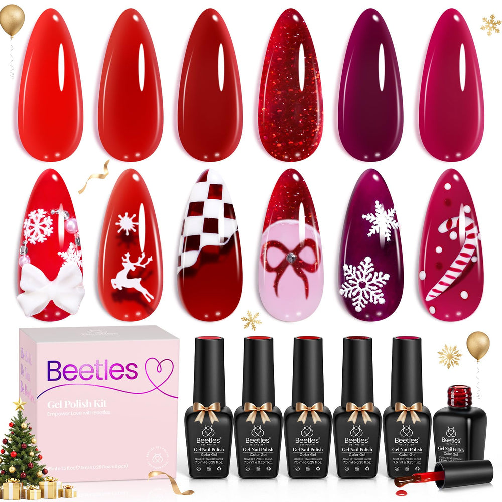 Beetles Gel Polish Red Jelly Collection swatches show six buildable shades for DIY manicures.