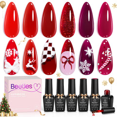 Beetles Gel Polish Red Jelly Collection swatches show six buildable shades for DIY manicures.