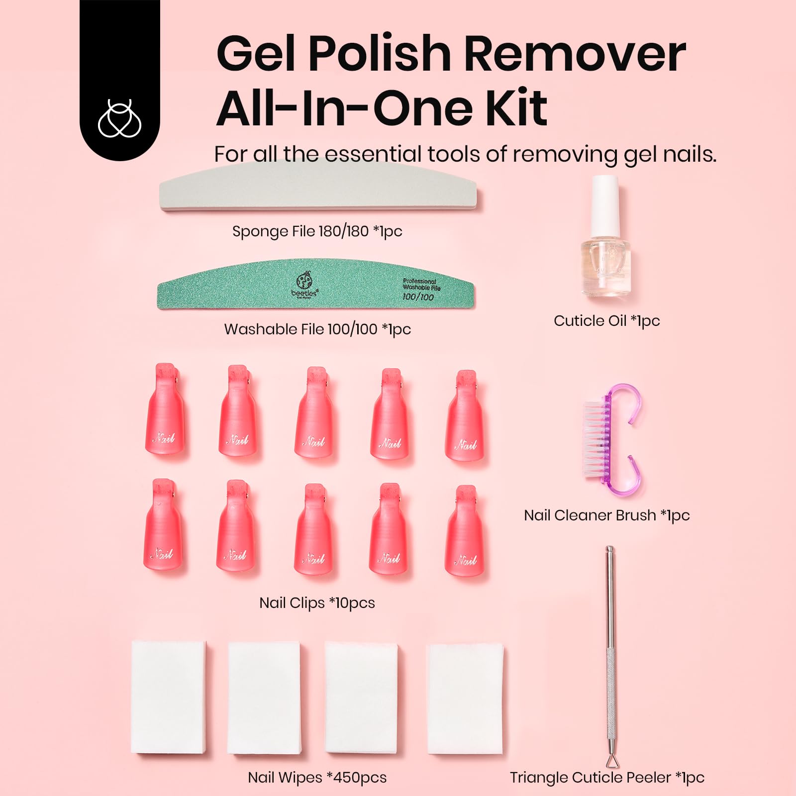 Beetles Gel Polish Remover Kit clips secure fit for efficient at-home manicure