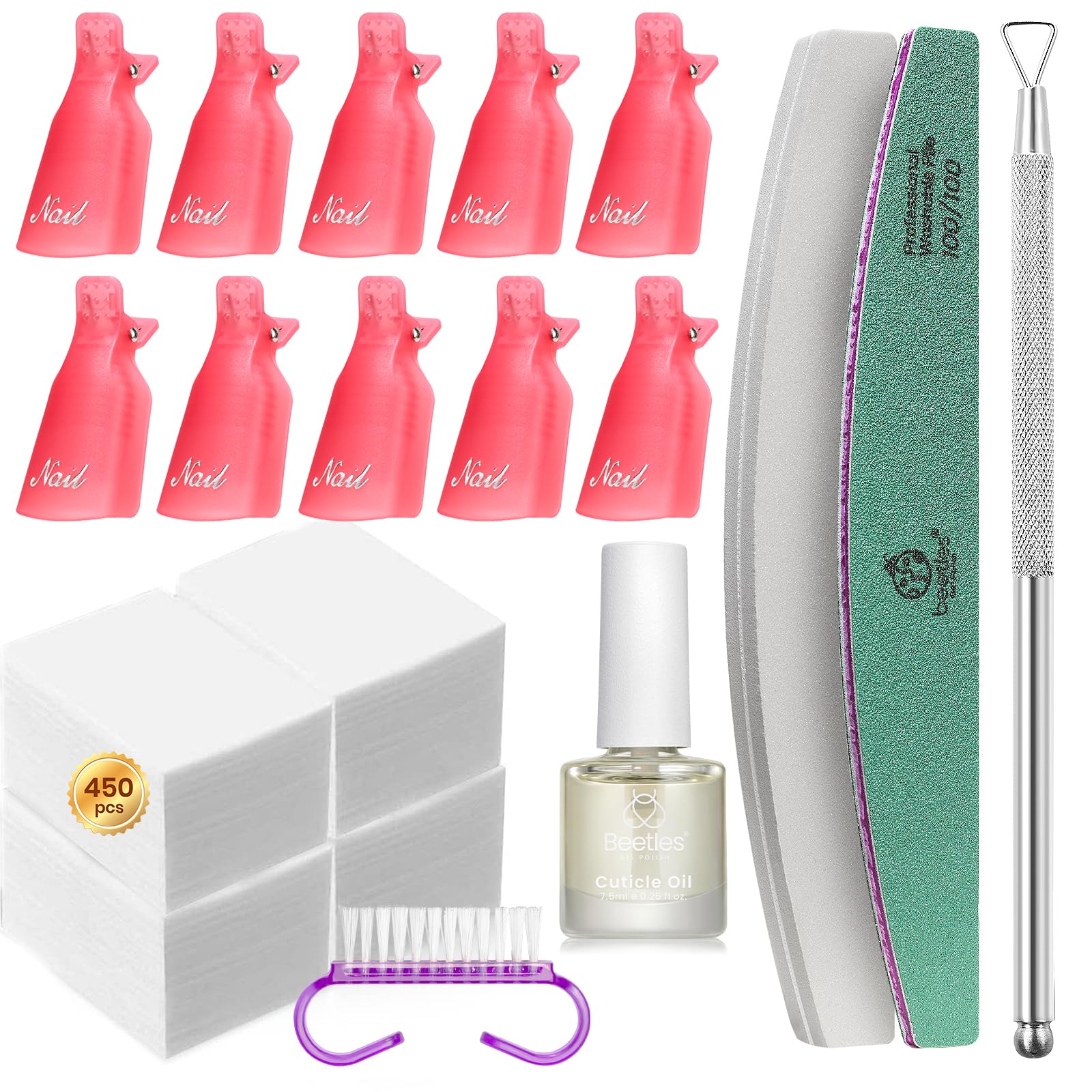 Beetles Gel Polish Remover Kit lint-free wipes for quick at-home gel removal