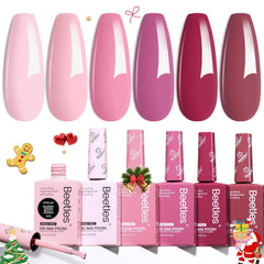 Beetles Gel Polish Romantic Blush color swatches show soft pinks for elegant nails.