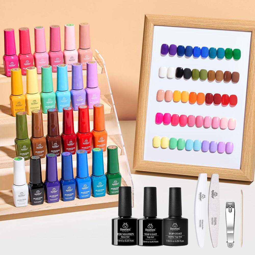 Beetles Gel Polish Seasons Impressions kit display offers 25 shades for versatile at-home manicures.