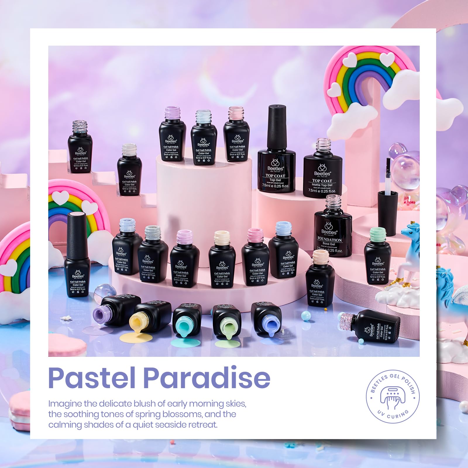 Beetles Gel Polish 20 mini bottles lineup for versatile color rotation