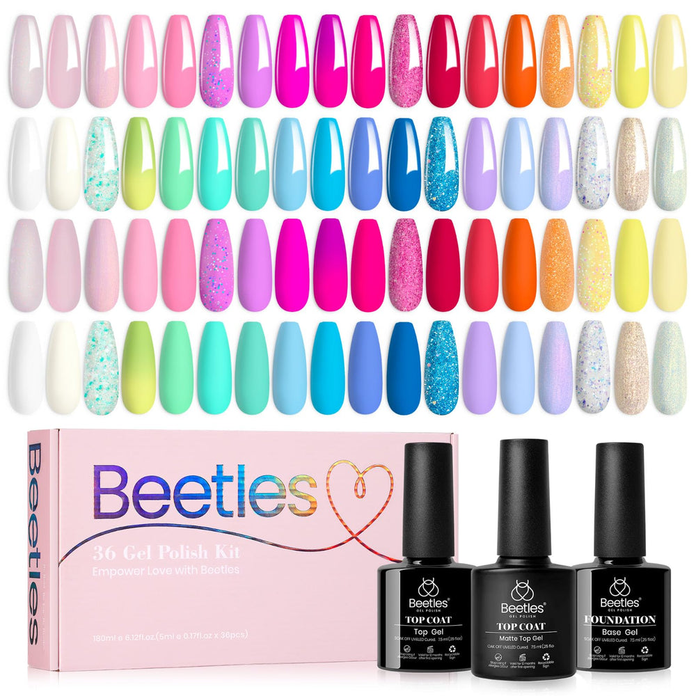 Beetles Gel Polish Set Box with 39 pieces for versatile nail colors.