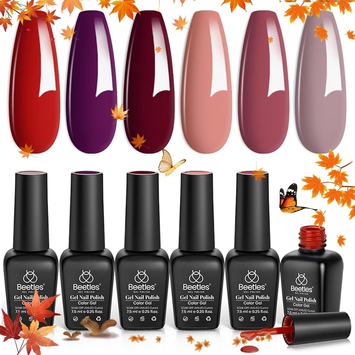 Beetles Gel Polish Set Burgundy swatch for long-lasting wine-red manicure
