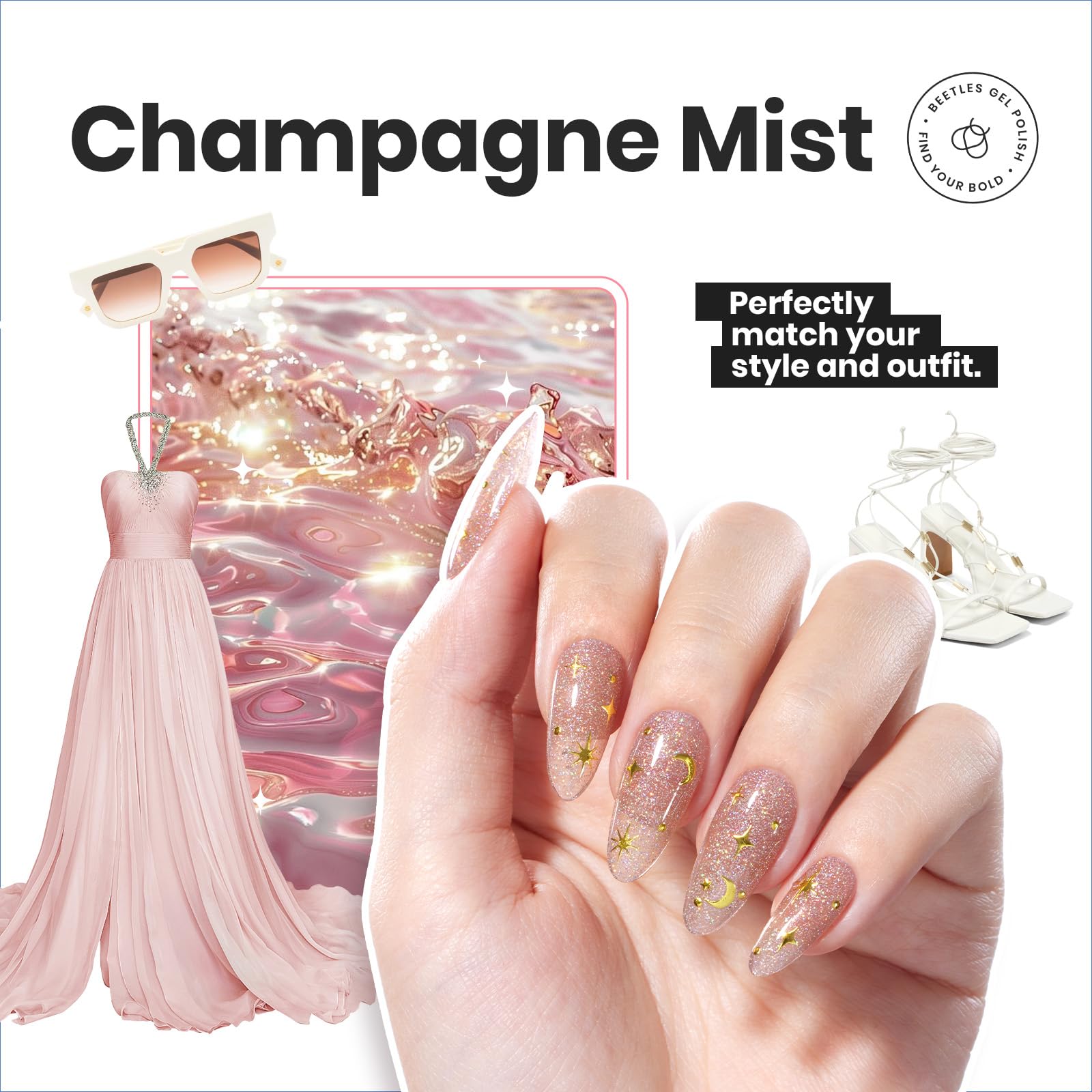 Beetles Gel Polish Set champagne mist nail polish creates soft luminous fingertips.