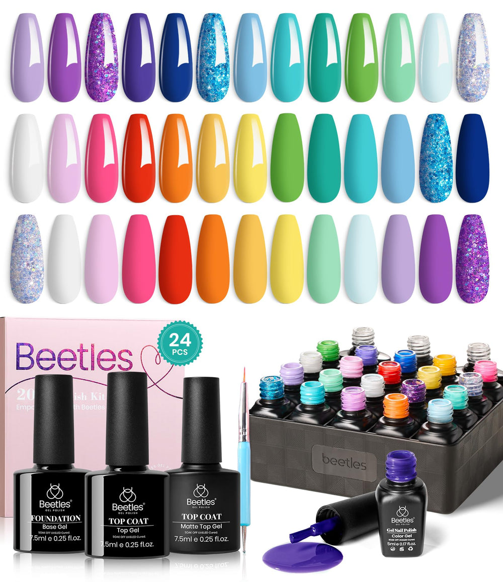 Beetles Gel Polish set color palette with 20 shades for versatile looks.
