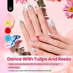 Beetles Gel Nail Polish Set floral stickers for easy nail art.