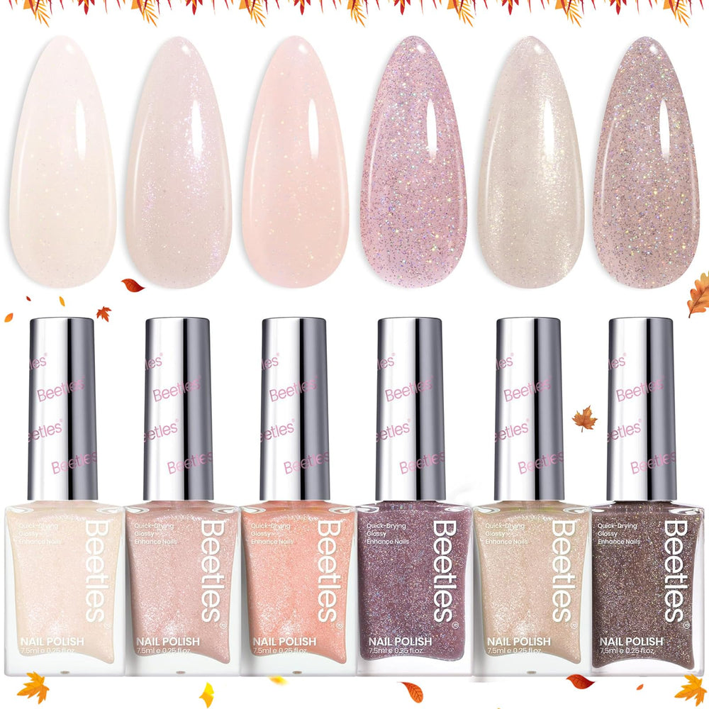 Beetles Gel Polish Set nude colors swatches provide versatile coverage for daily looks.