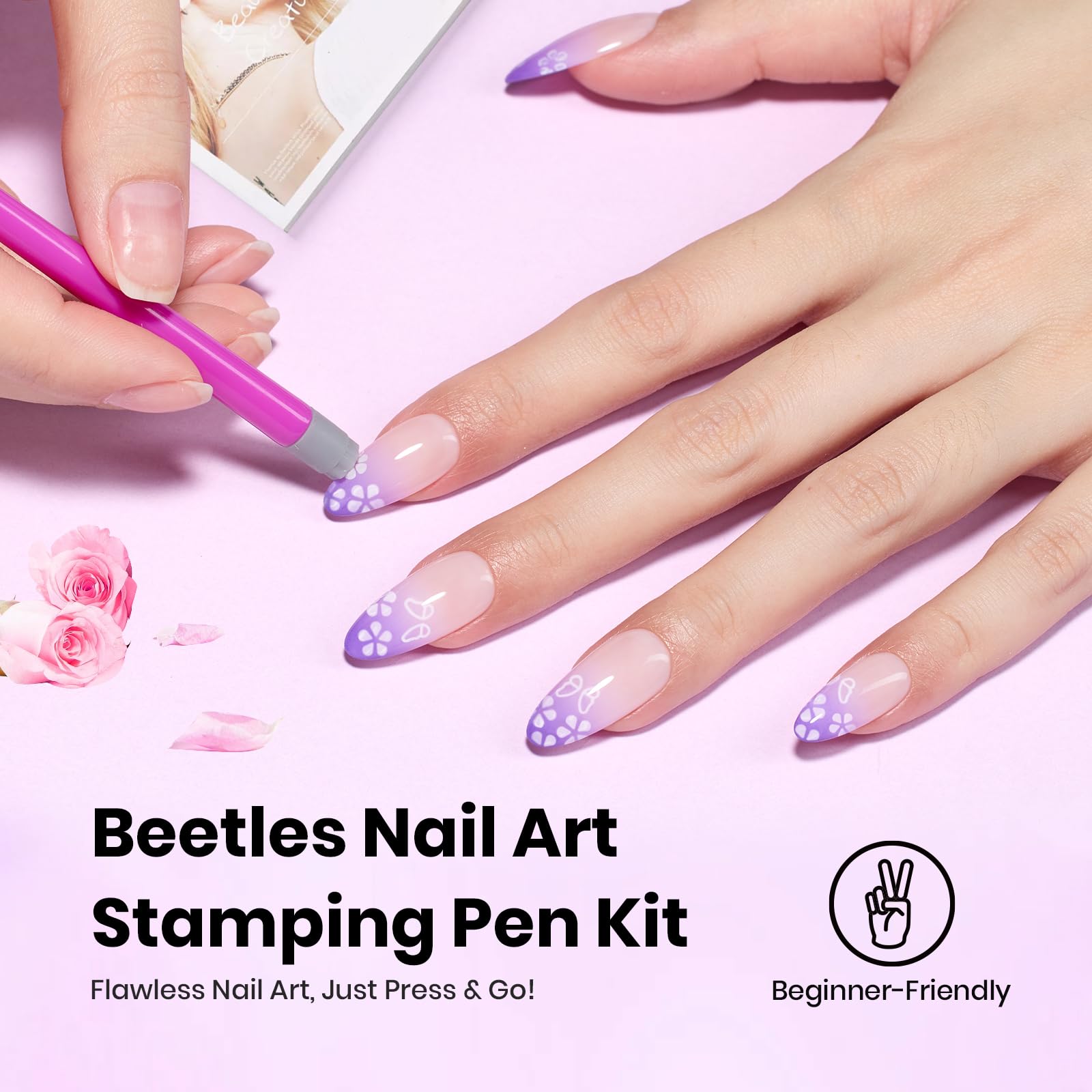 Beetles stamping pen with butterfly pattern enables elegant DIY nails with studio-quality detail.