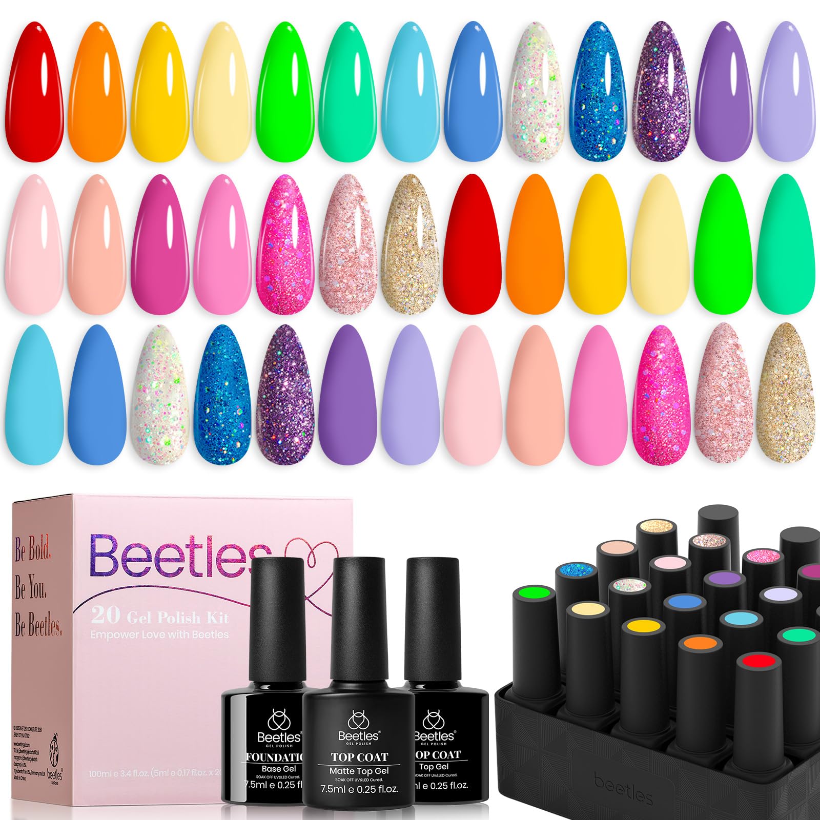 Beetles Gel Polish Summer Set green pink blue glitter shows vibrant nails with lasting shine