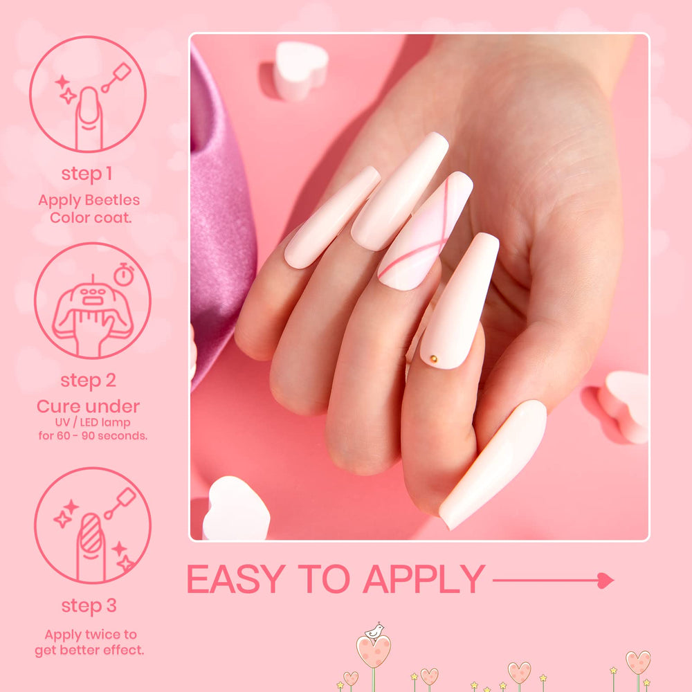 Beetles Gel Polish Sweetheart Candy A522 swatch shows milky pink for soft manicures
