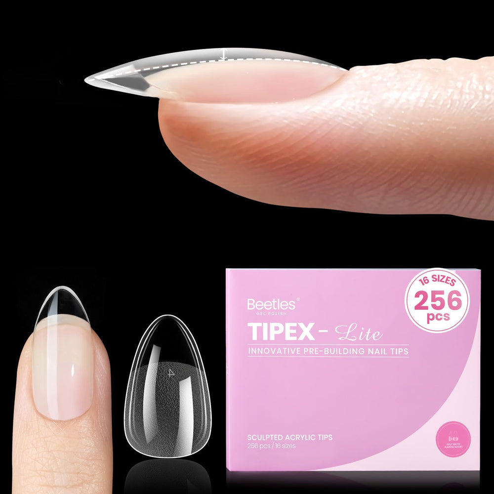 Beetles Gel Polish Tipex Lite almond short tips with natural fit for flat nails.