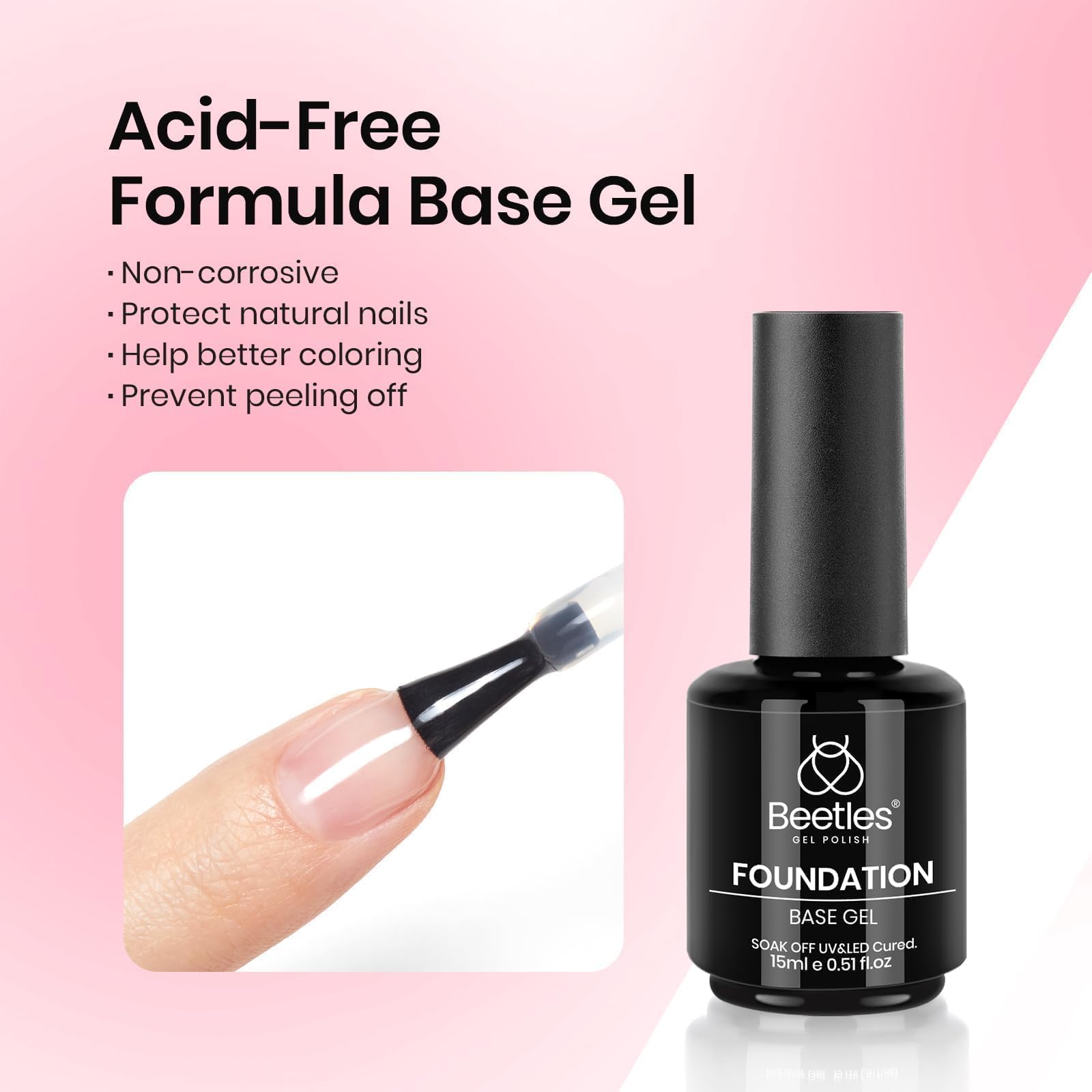 Beetles Gel Polish top coat bottle delivering a glossy, durable finish.