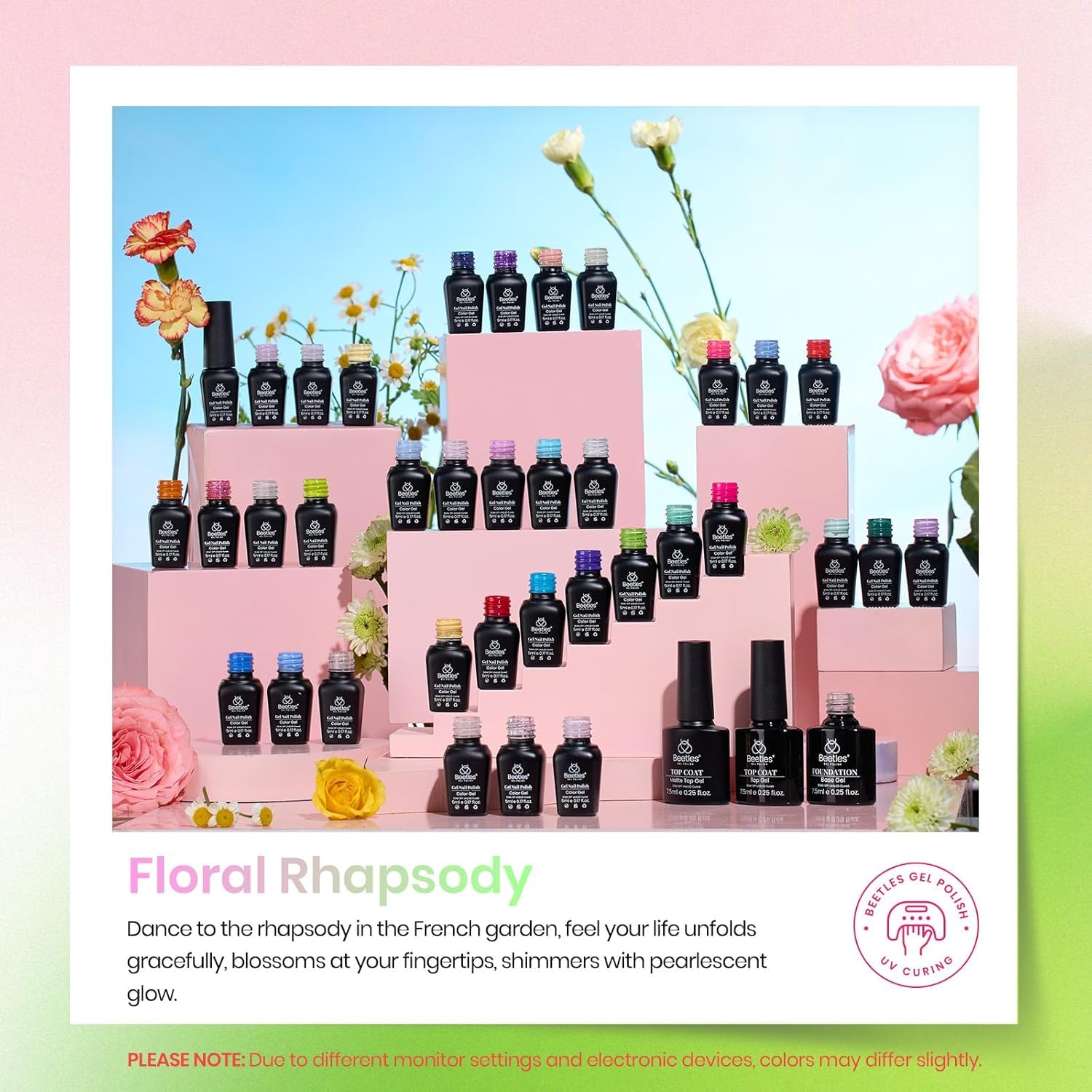 Beetles Gel Polish matte top coat for chic, velvety textures.